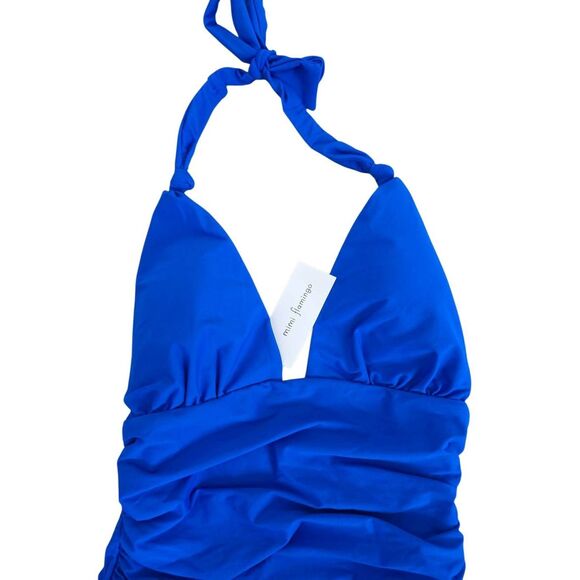 Mimi Flamingo One Piece Swimsuit Size 10 Willow Halter Blue V-Neck NEW - Picture 3 of 6
